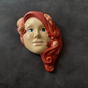 Handmade Ceramic Wall Plaque Redhead Womans Face Art Decor
